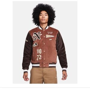 NWT Nike Corduroy Varsity Bomber Jacket 1972 Letterman Brown Men's XL